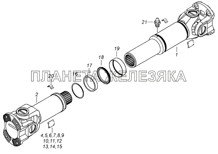 43253-2201011-10 Вал карданный заднего моста КамАЗ-6522 (Euro-2, 3)